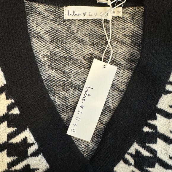 Lulus Truly Iconic Black and White Houndstooth Cardigan Sweater Dress - Picture 2 of 8